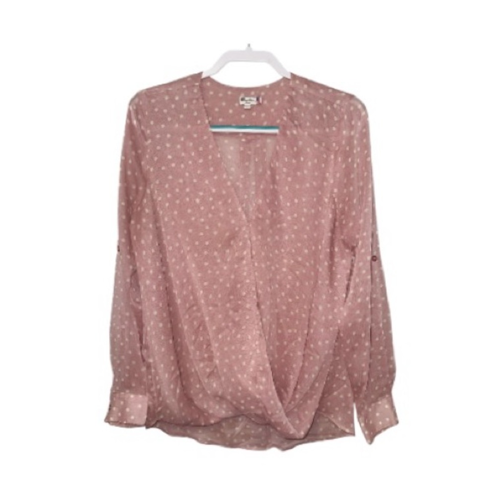Kut from the Kloth Pink & White Polka Dot Wrap Style Top Size Large